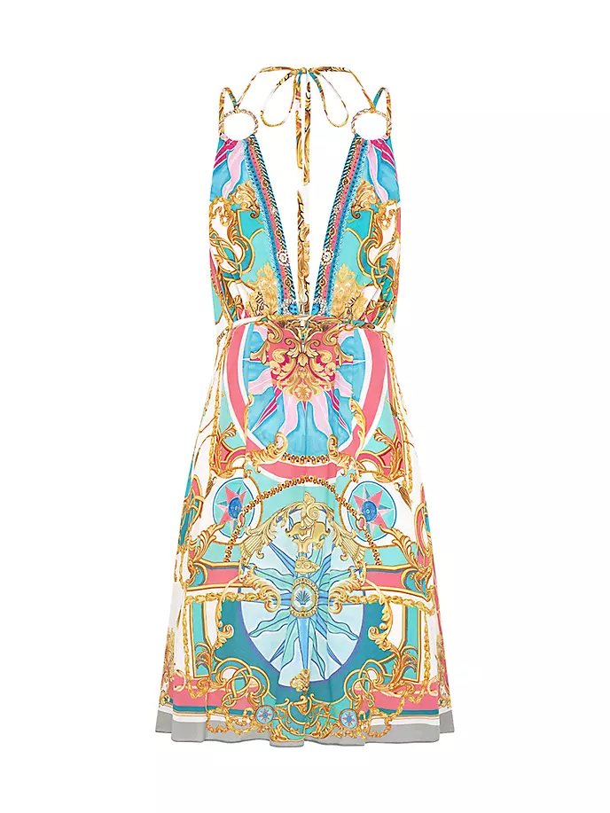Шелковое мини-платье без рукавов с абстрактным принтом Camilla, цвет sail away with me