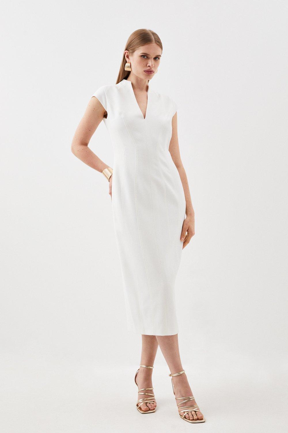 Платье миди-карандаш с высоким воротником и швами из структурированного крепа Karen Millen, белый платье миди карандаш с воротником конвертом из структурированного крепа karen millen черный