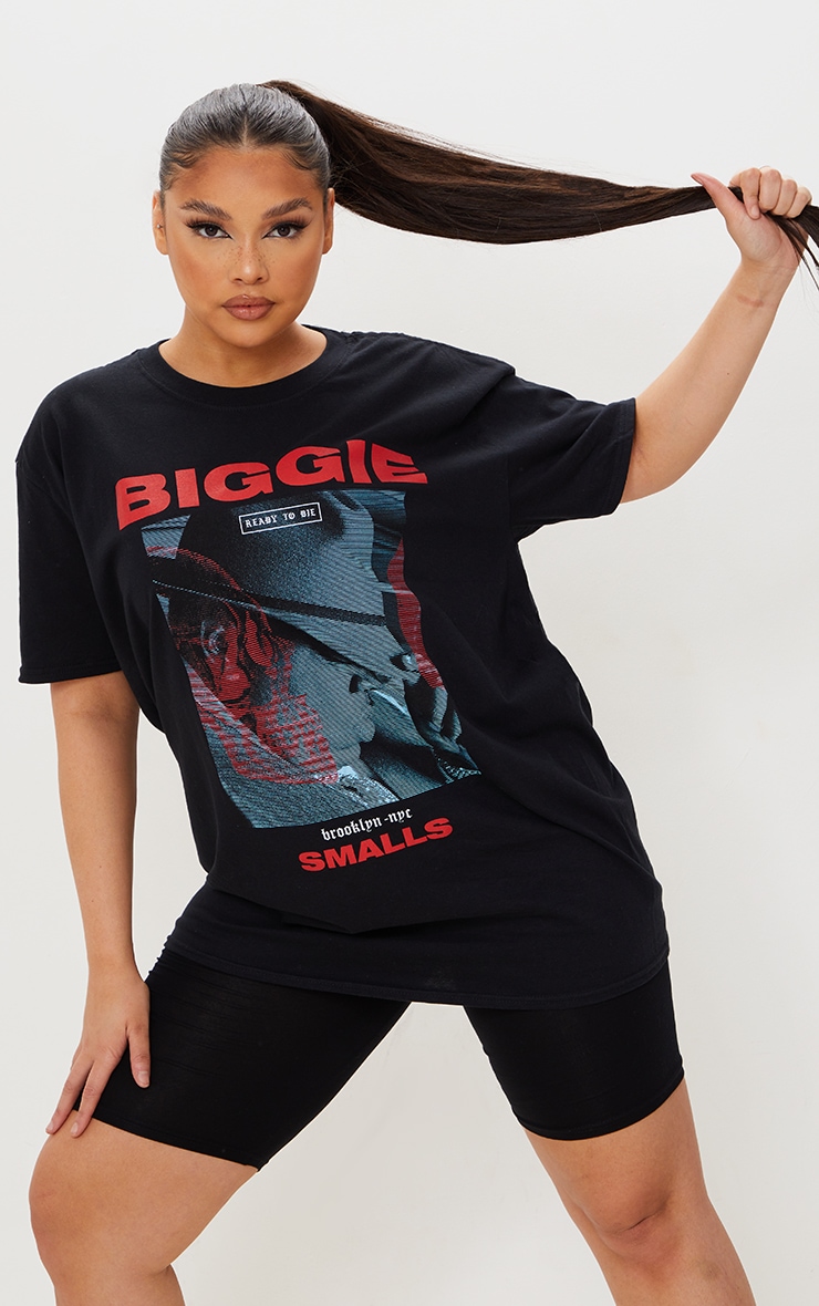 

PrettyLittleThing Черная футболка Biggie Smalls с принтом Plus, Черный