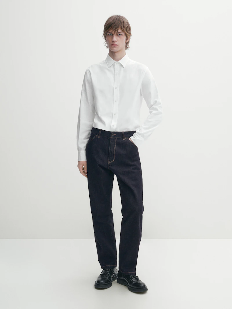 

Рубашка-оксфорд приталенного кроя меланжевого цвета Massimo Dutti, белый