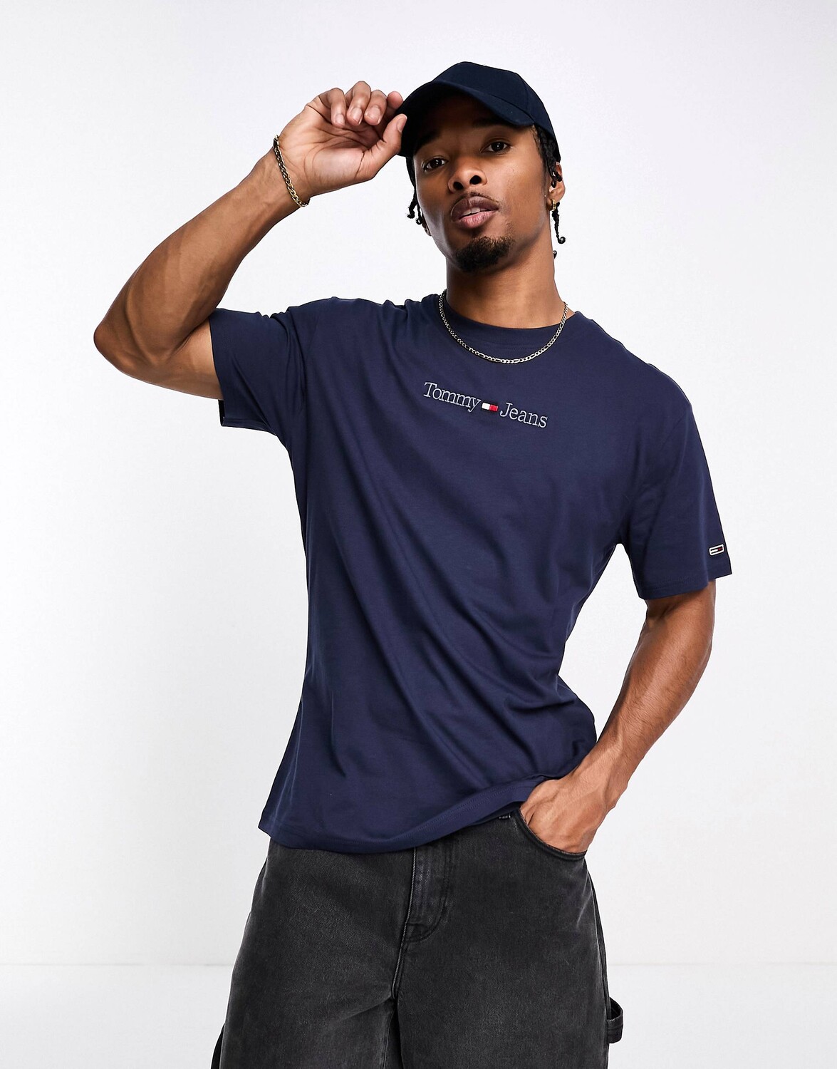 

Синяя классическая футболка с логотипом Tommy Jeans, Синий