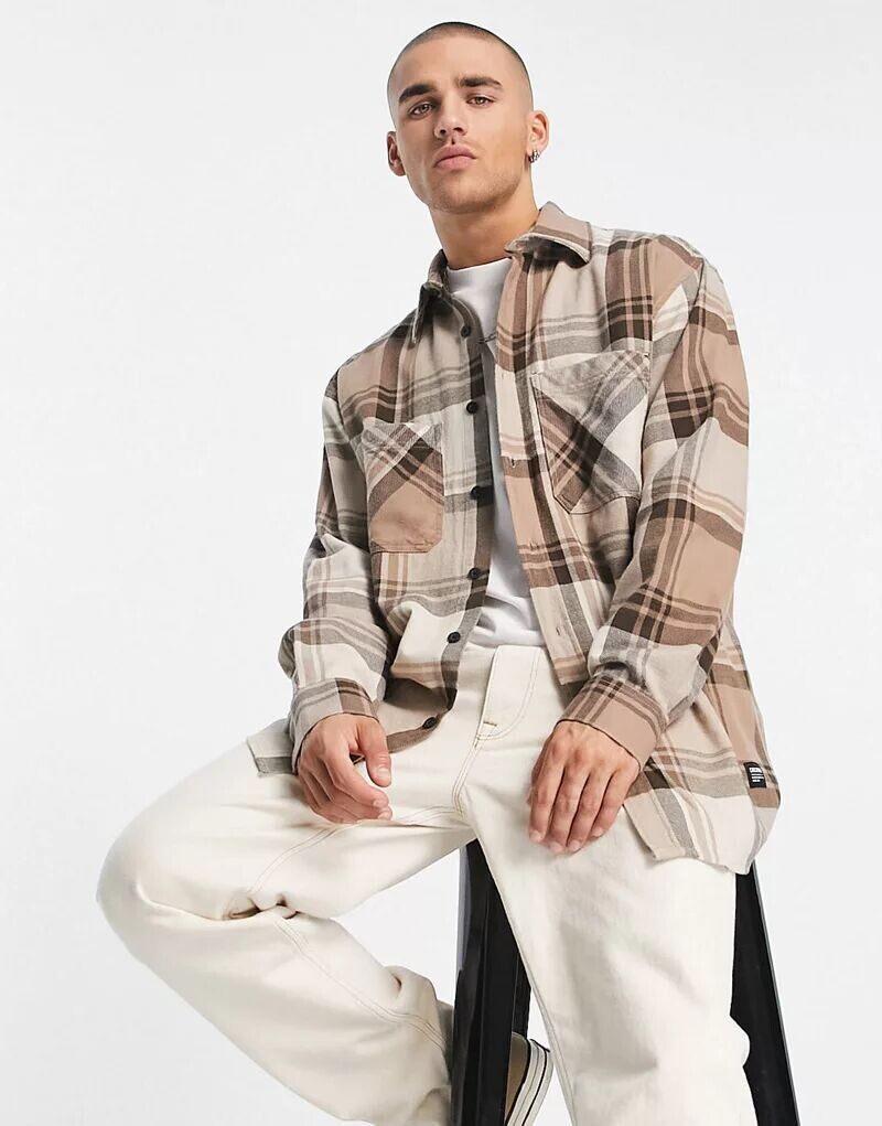 

Коричневая куртка-рубашка в клетку Dr Denim State