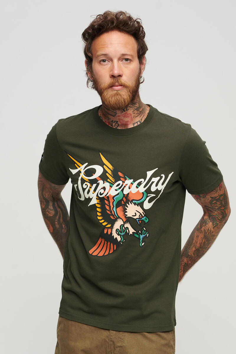 

Футболка с рисунком татуировки и надписью Superdry, серый
