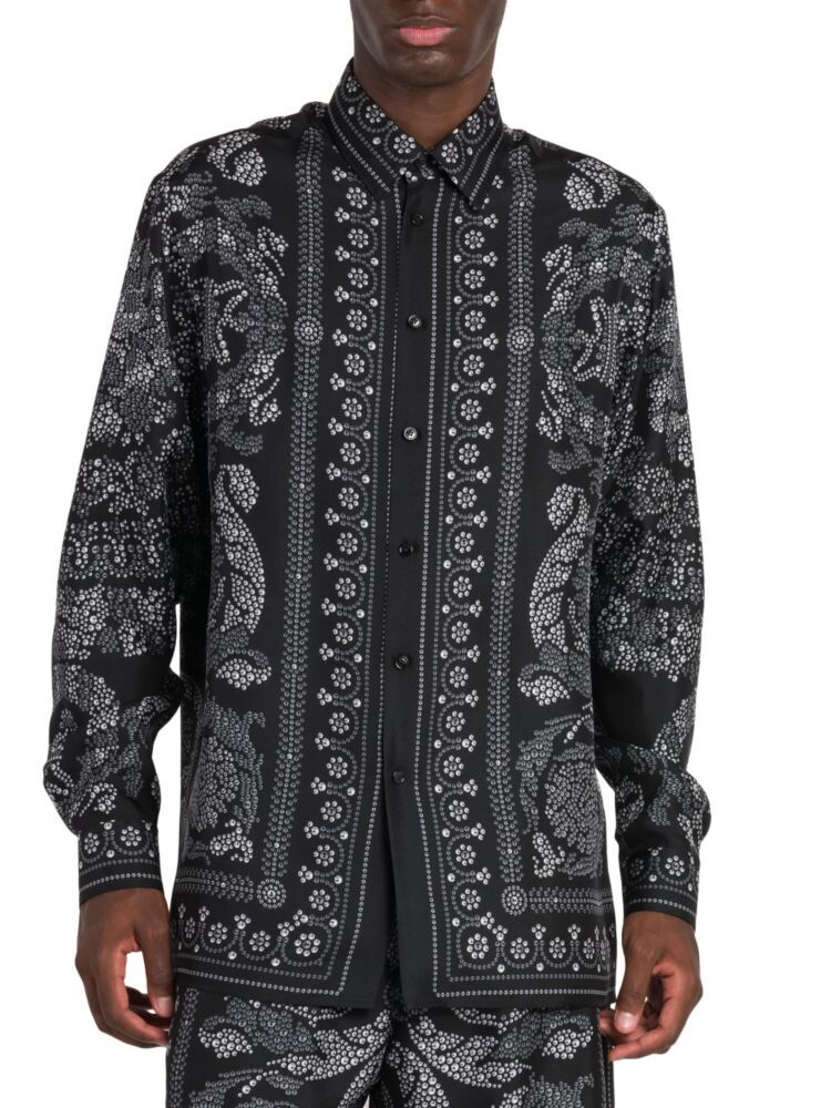 

Рубашка на пуговицах в стиле борокко с заклепками Versace, цвет Black Multicolor