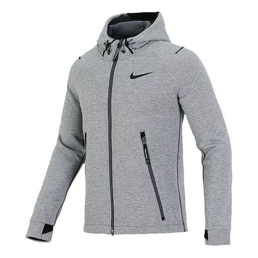 Куртка Nike Pro Therma-FIT Full-length zipper Cardigan Knit Training Hooded Jacket Gray, серый фото
