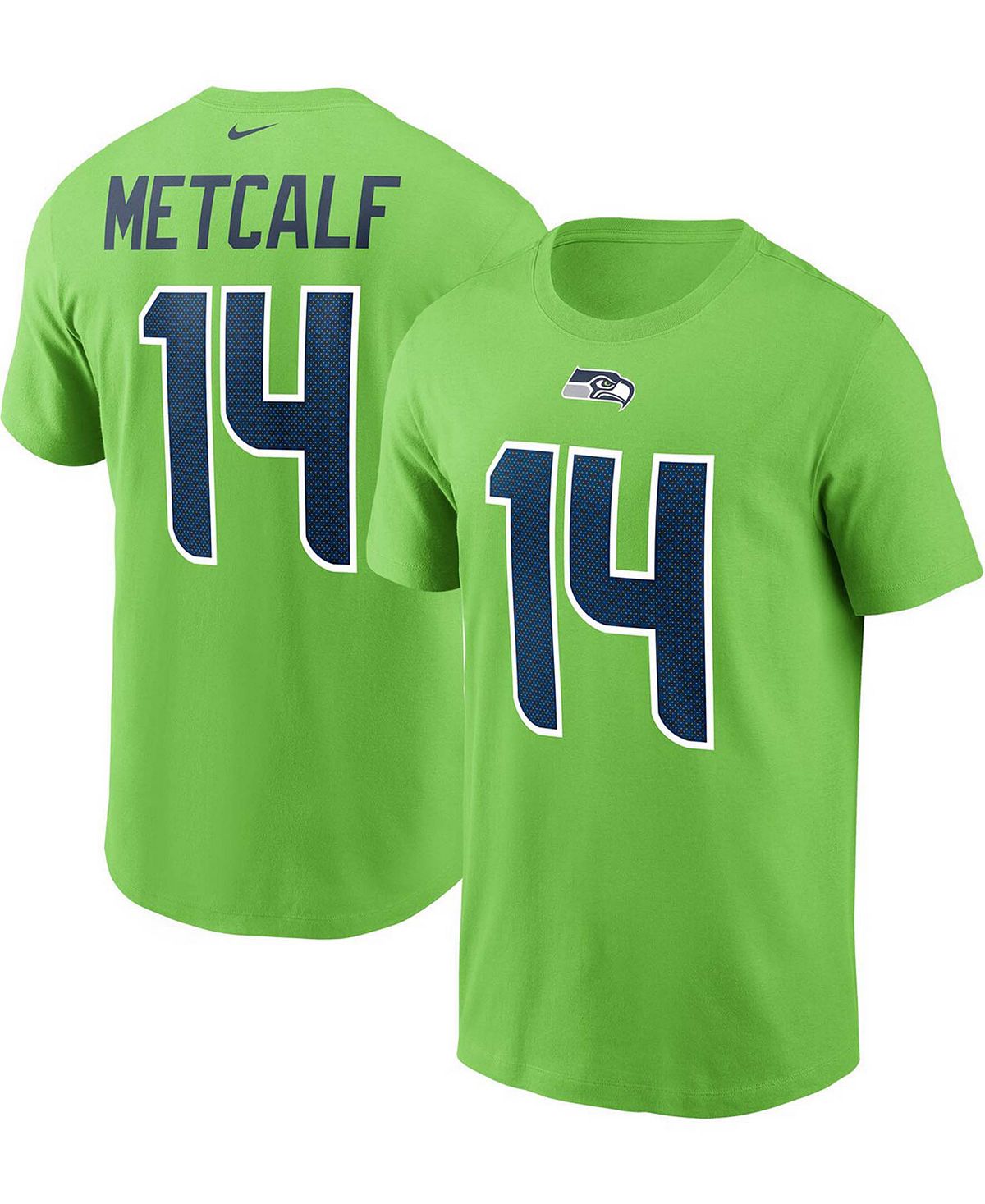 Мужская футболка DK Metcalf Neon Green Seattle Seahawks с именем и номером Nike мужская футболка dk metcalf college navy seattle seahawks vapor elite player nike синий