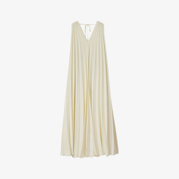Loreli плиссированное тканое платье макси с рукавами-накидкой Reiss, цвет lemon