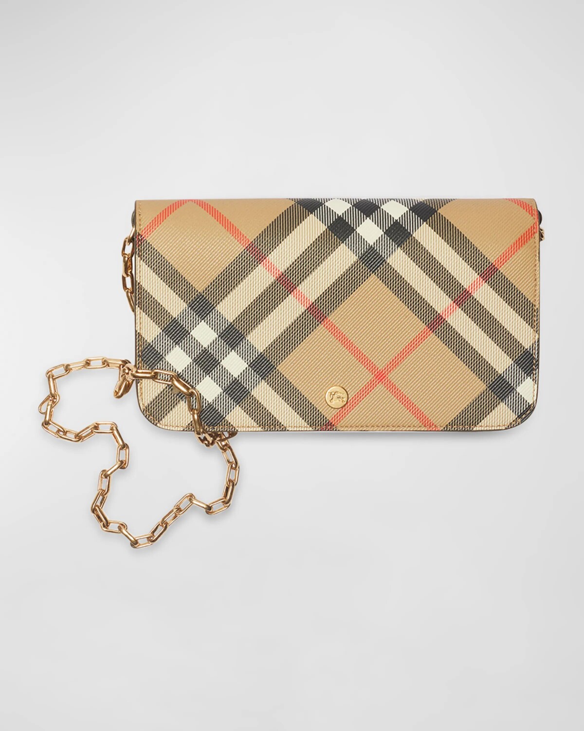 

Кошелек из парусины с клапаном в клетку на цепочке Burberry, цвет Sand