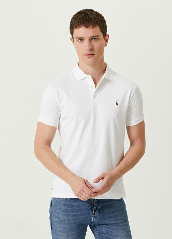

Белая футболка с воротником-поло и вышитым логотипом Polo Ralph Lauren, Белый