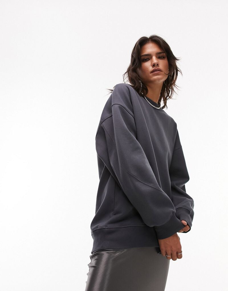 

Сланцевый свитшот Topshop премиум-класса с длинными швами - ТЕМНО-СИНИЙ