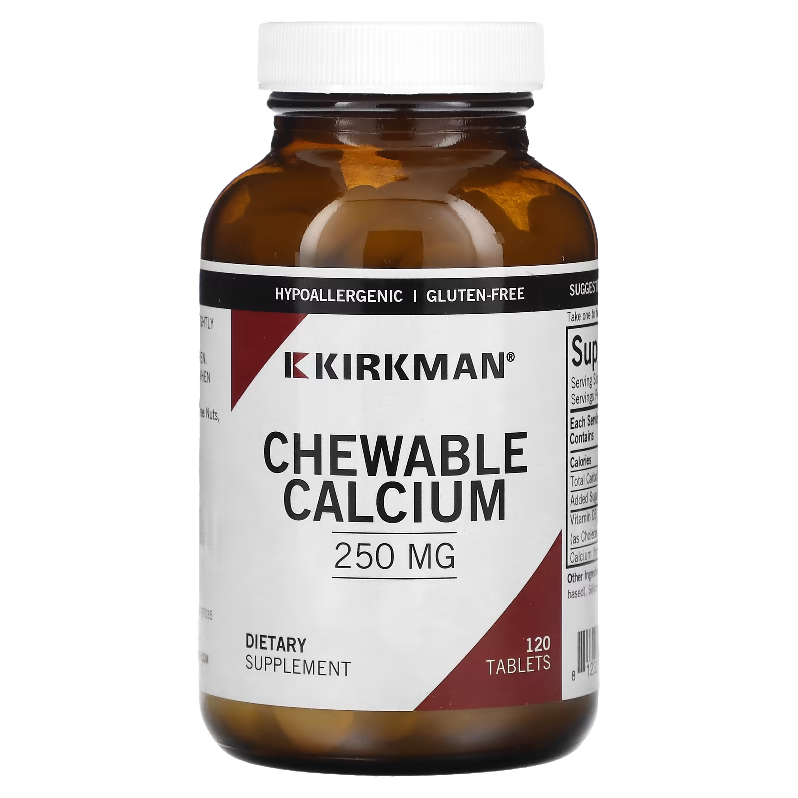 Кальций жевательные Kirkman Labs 250 мг, 120 таблеток kirkman labs жевательные витамины b6 с магнием пунш из натуральных тропических фруктов 120 таблеток
