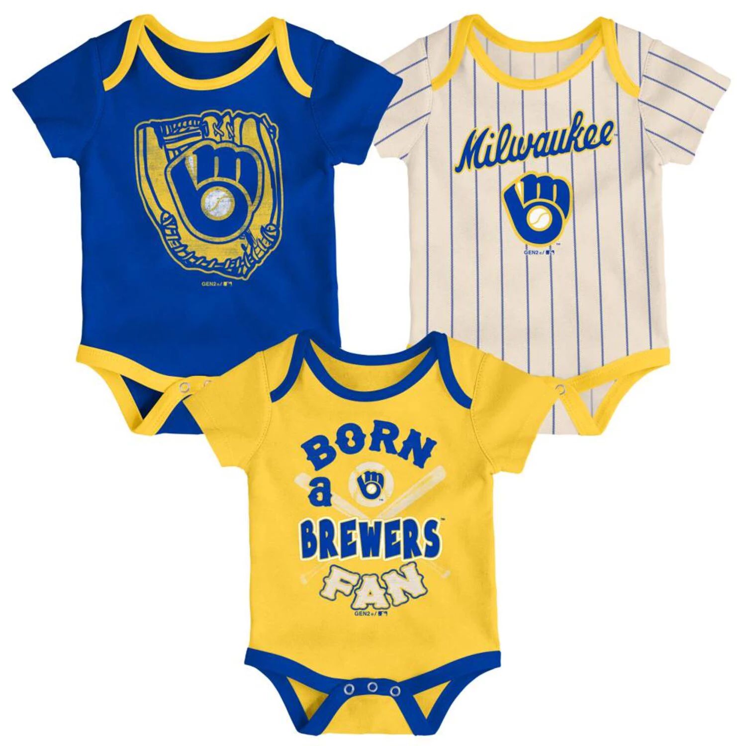 Комплект из трех боди Number One Royal/Золотой/Кремовый для новорожденных Milwaukee Brewers Outerstuff