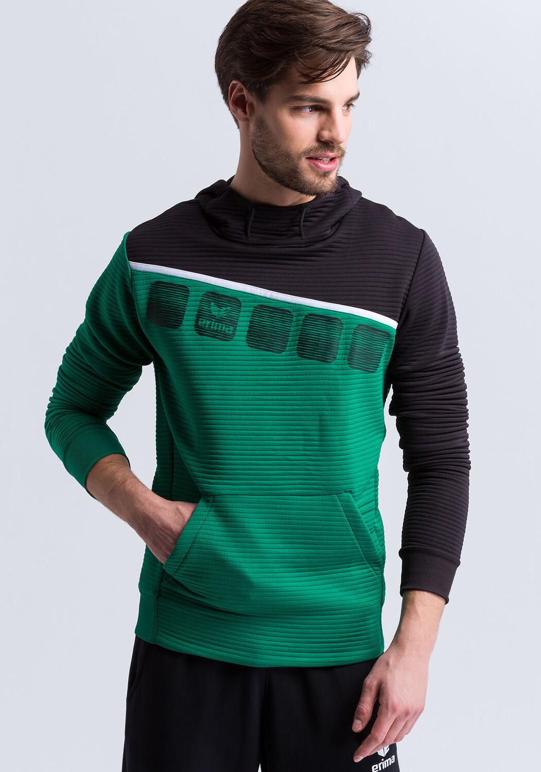 

Толстовка erima 5 C Kapuzensweat, изумрудный/черный/белый