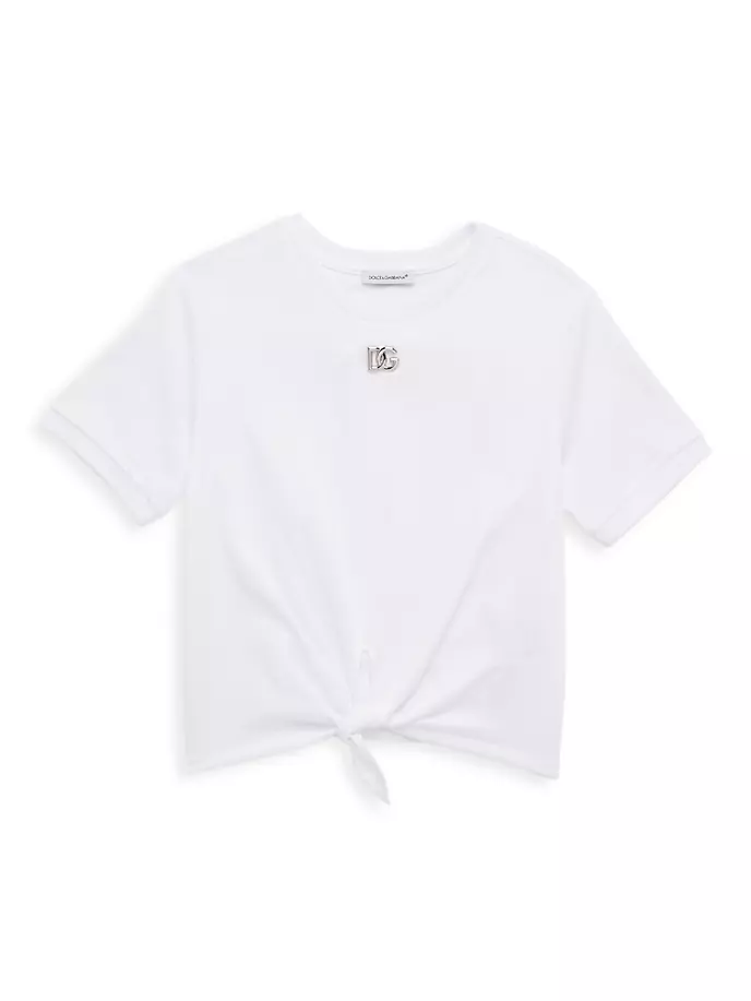 

Футболка с завязками и логотипом Little Girl's & Girl's Dolce&Gabbana, белый