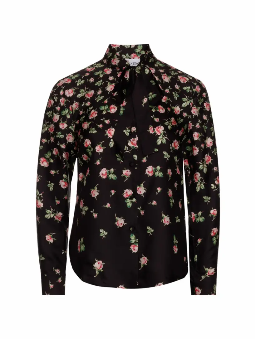 Шёлковая блузка с цветочным принтом RED Valentino, черный