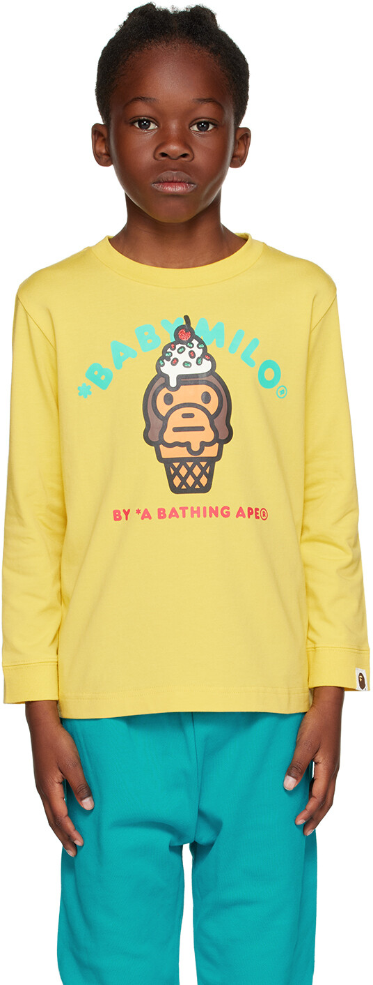 

Желтая футболка с длинными рукавами BAPE Kids Baby Milo Ice Cream
