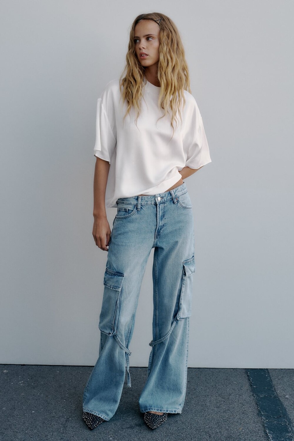 

Сатиновый топ ZARA, белый