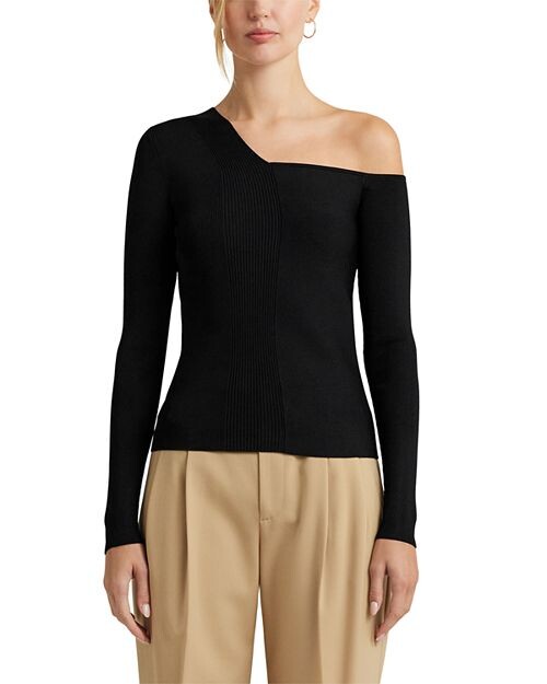

Свитер в рубчик на одно плечо Ralph Lauren, цвет Black