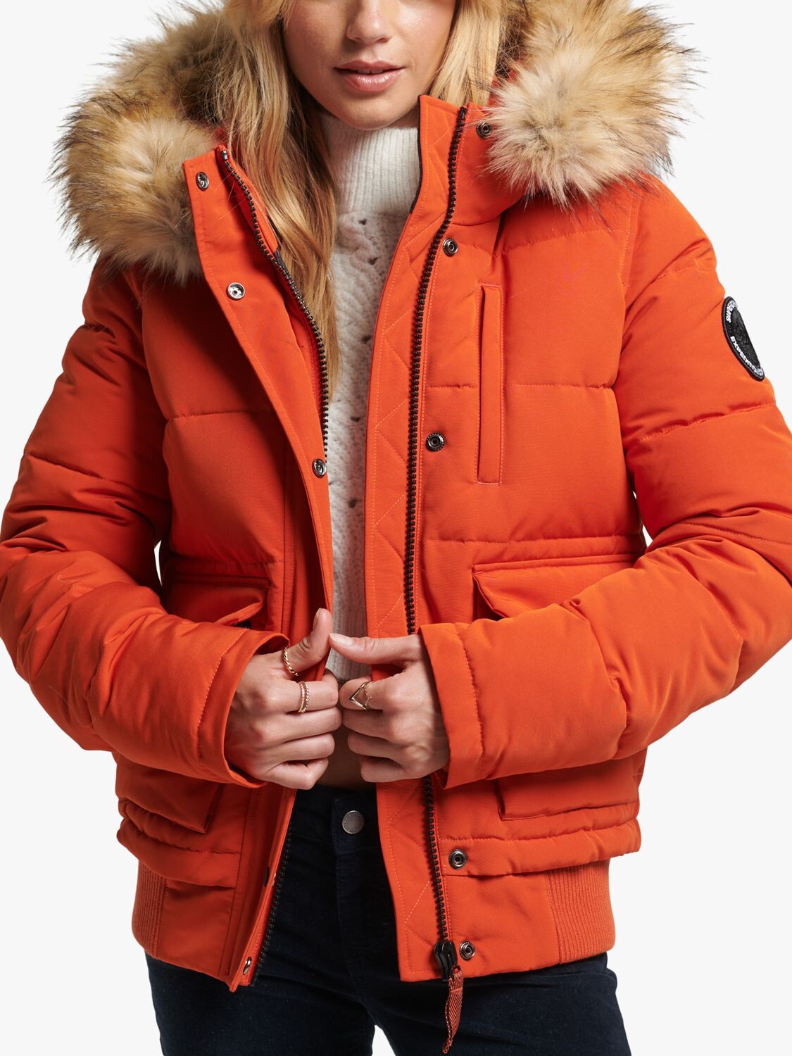 

Пуховик-бомбер с капюшоном Superdry Everest, тыквенное пюре