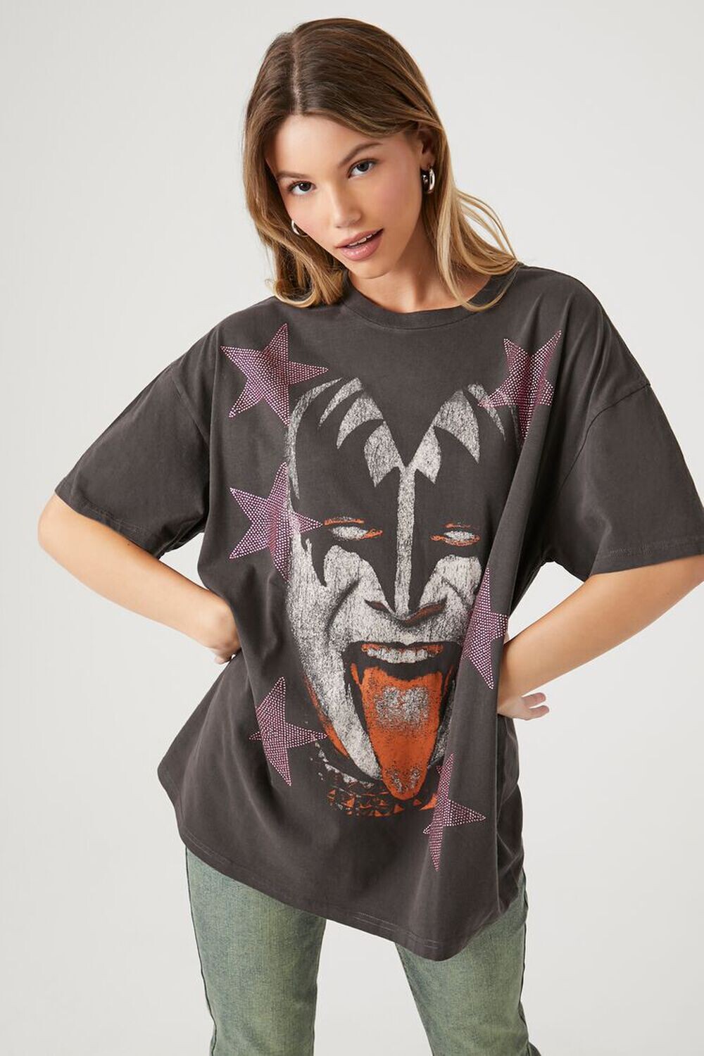 

Джин Симмонс Футболка с рисунком KISS Forever 21, угольный