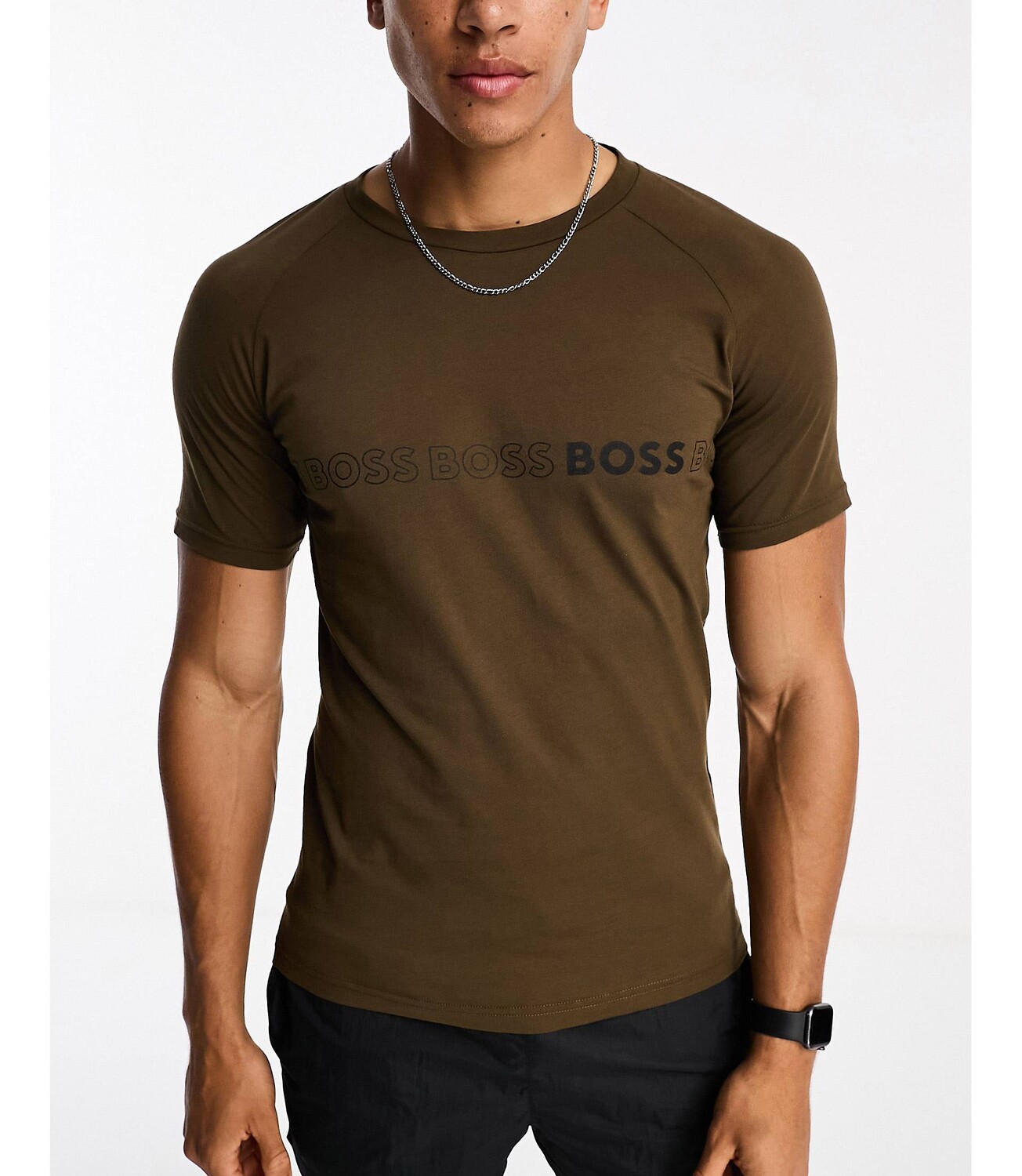 

Открытая зеленая футболка узкого кроя BOSS BOSS Bodywear, Зеленый