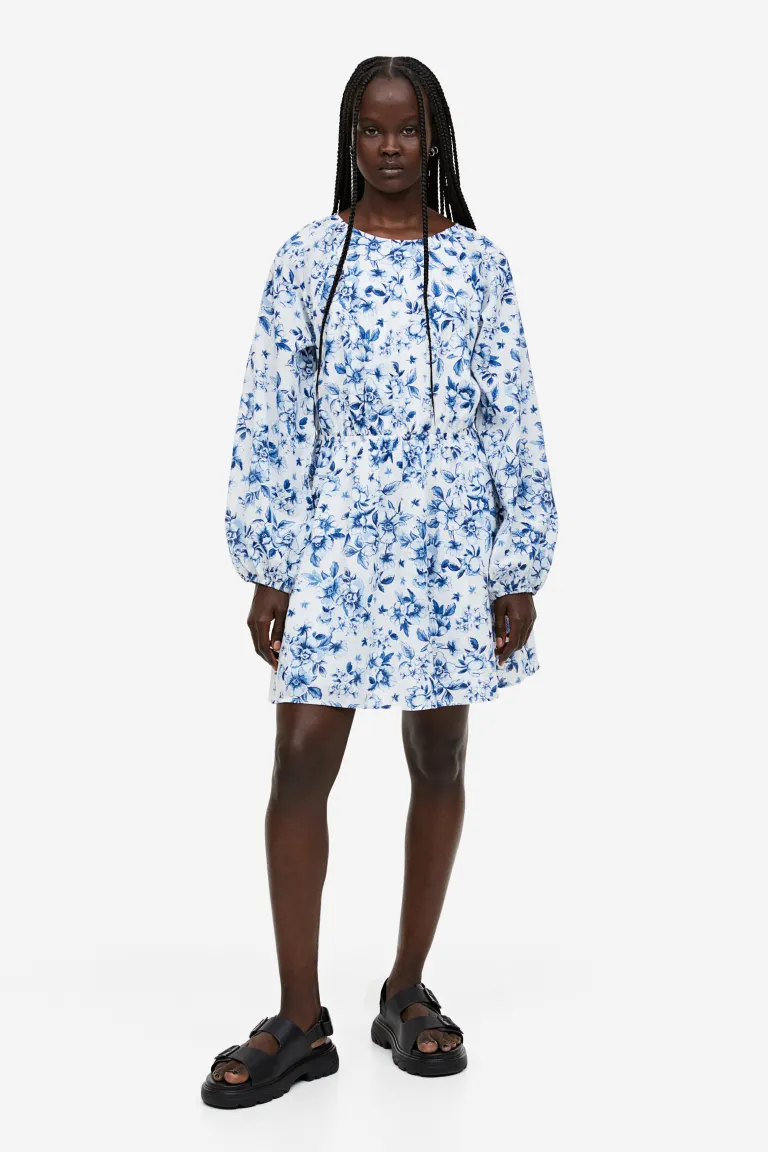Платье с открытой спиной и объемными рукавами H&M, синий