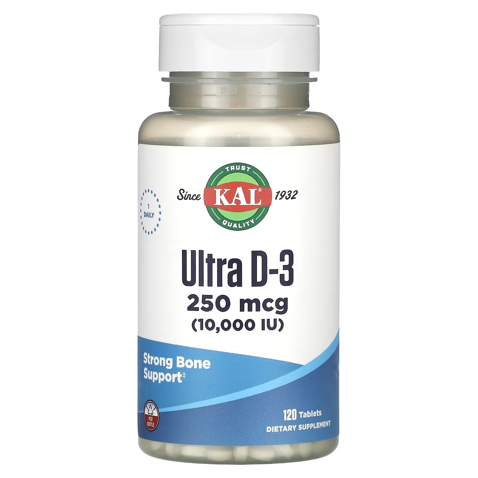 Витамин D KAL Ultra D-3 250 мкг 10 000 МЕ, 120 таблеток пищевая добавка kal d 3 k 2 малина 60 микротаблеток
