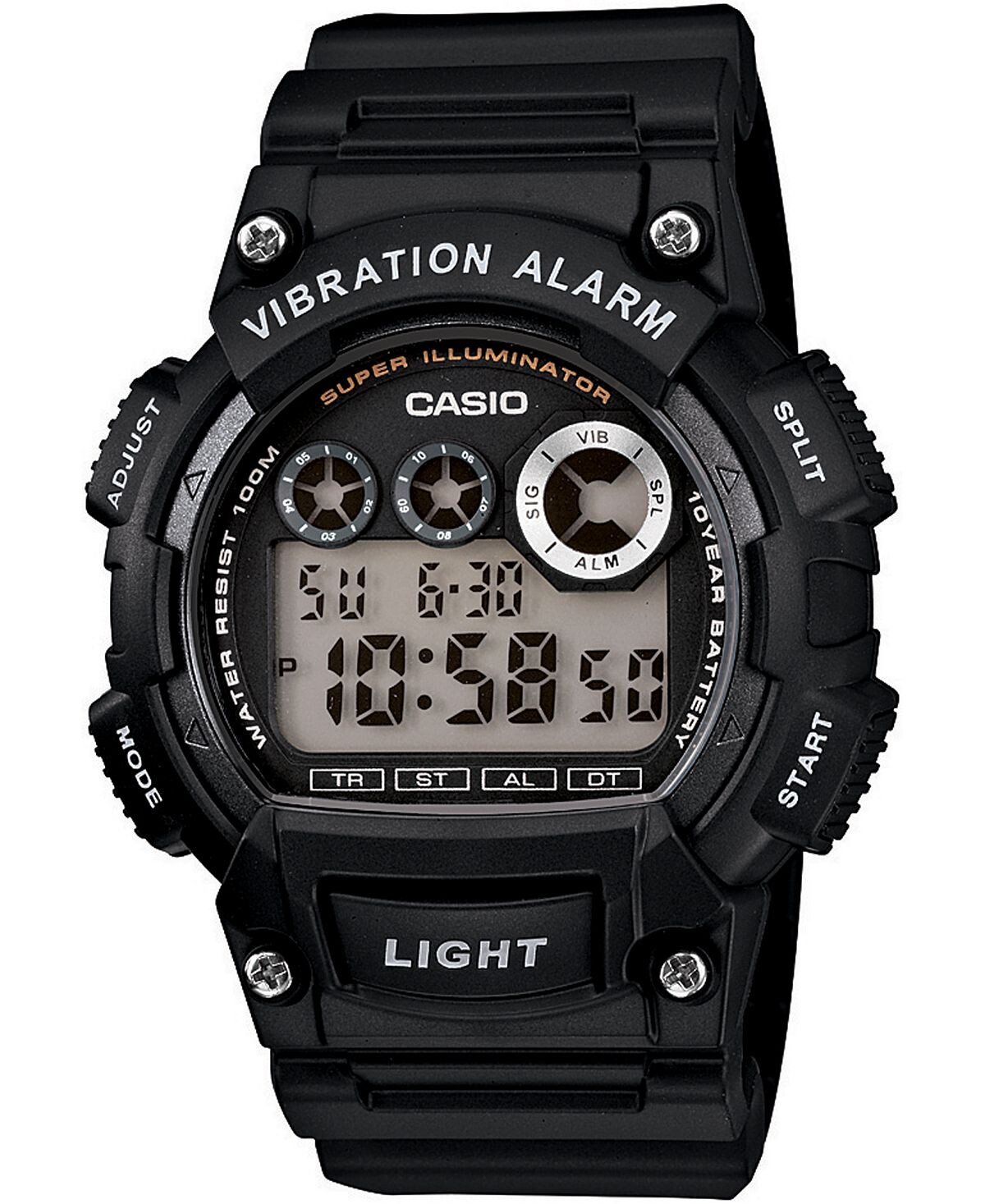 

Мужские цифровые часы с черным полимерным ремешком, 44 мм Casio