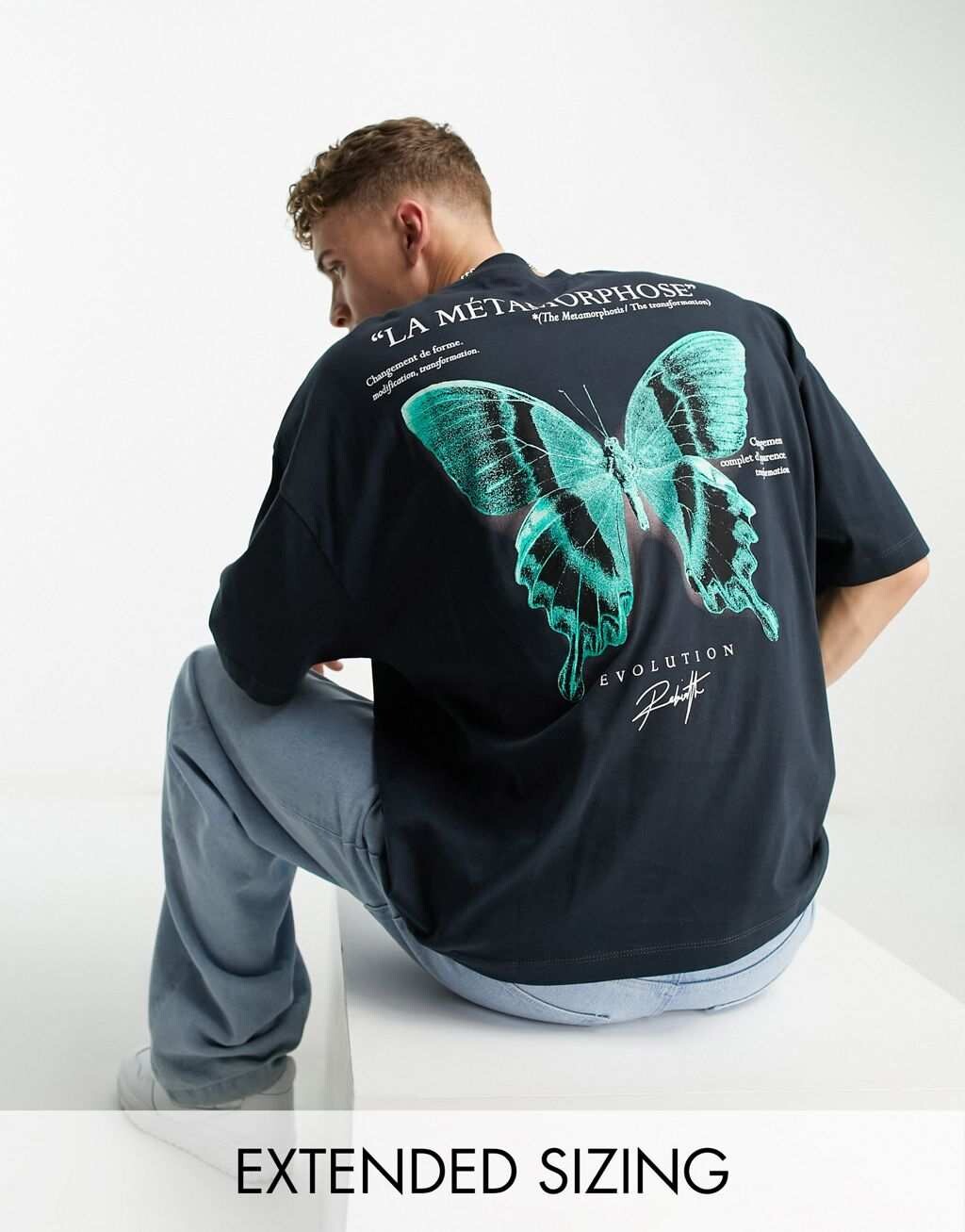 

Черная оверсайз-футболка с фотографическим принтом-бабочкой на спине ASOS DESIGN