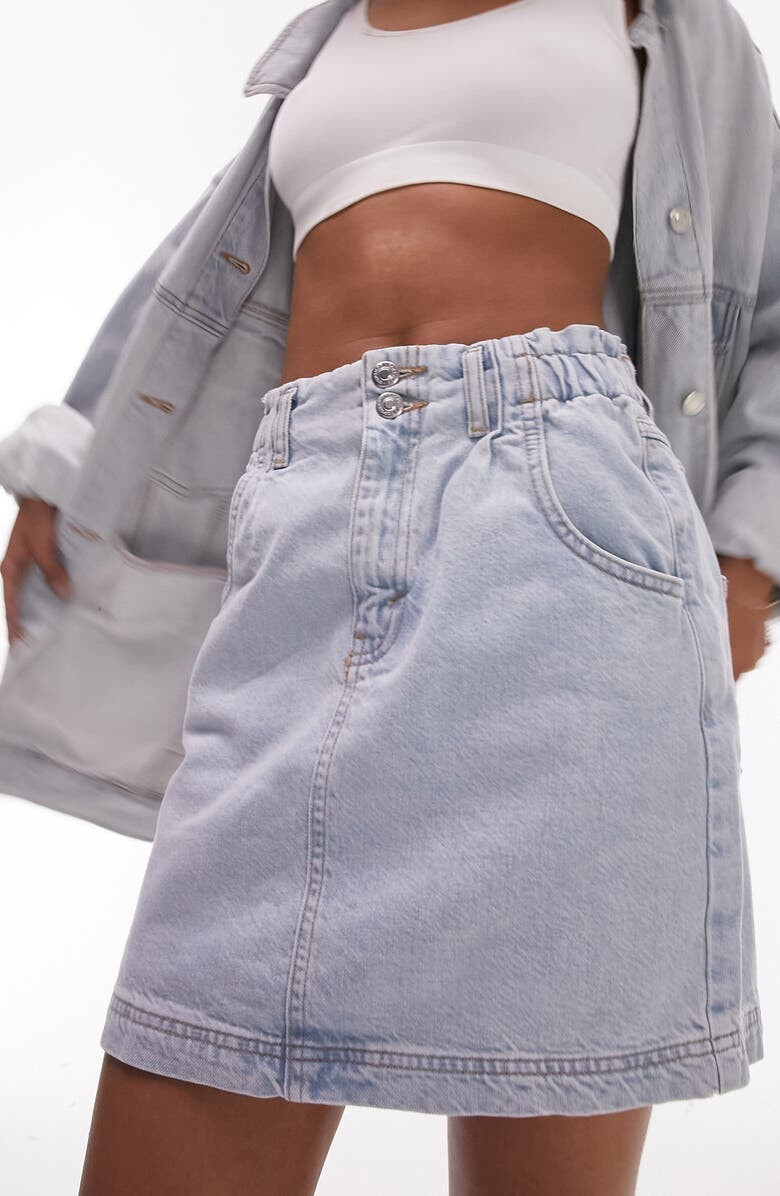 

Джинсовая мини-юбка Paperbag TOPSHOP, светло-синий