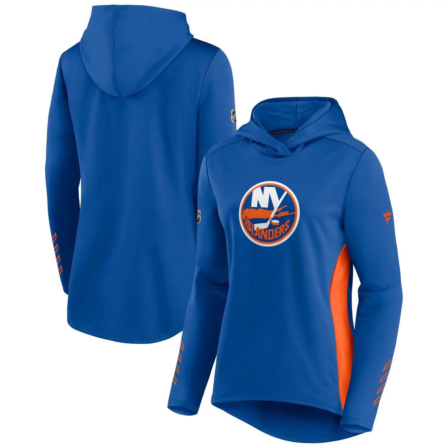 

Женский пуловер с капюшоном для раздевалки Fanatics Royal/оранжевый New York Islanders Authentic Pro Fanatics