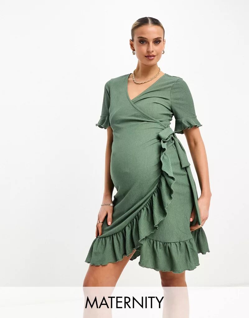 Платье мини цвета хаки с оборками и запахом спереди для беременных Vero Moda Vero Moda Maternity повседневное платье макси с запахом спереди для беременных vero moda vero moda maternity