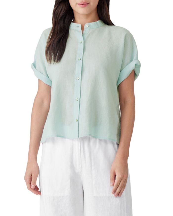 

Рубашка с коротким рукавом и воротником-стойкой Eileen Fisher