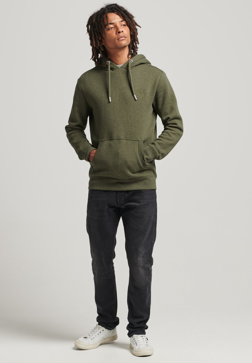 

Толстовка с капюшоном Superdry Logo Embroidered, темно-зеленый меланж, Серый