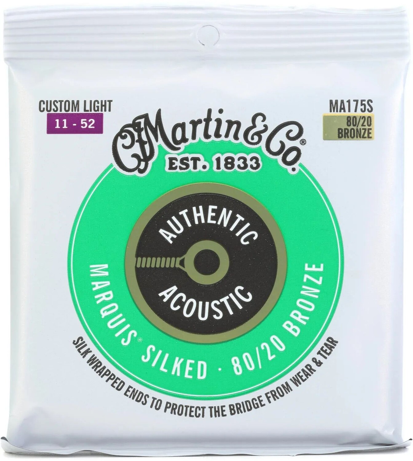 

Аутентичные акустические гитарные струны Martin MA175S Marquis Silked 80/20, бронзовые, .011-.052, нестандартное освещение