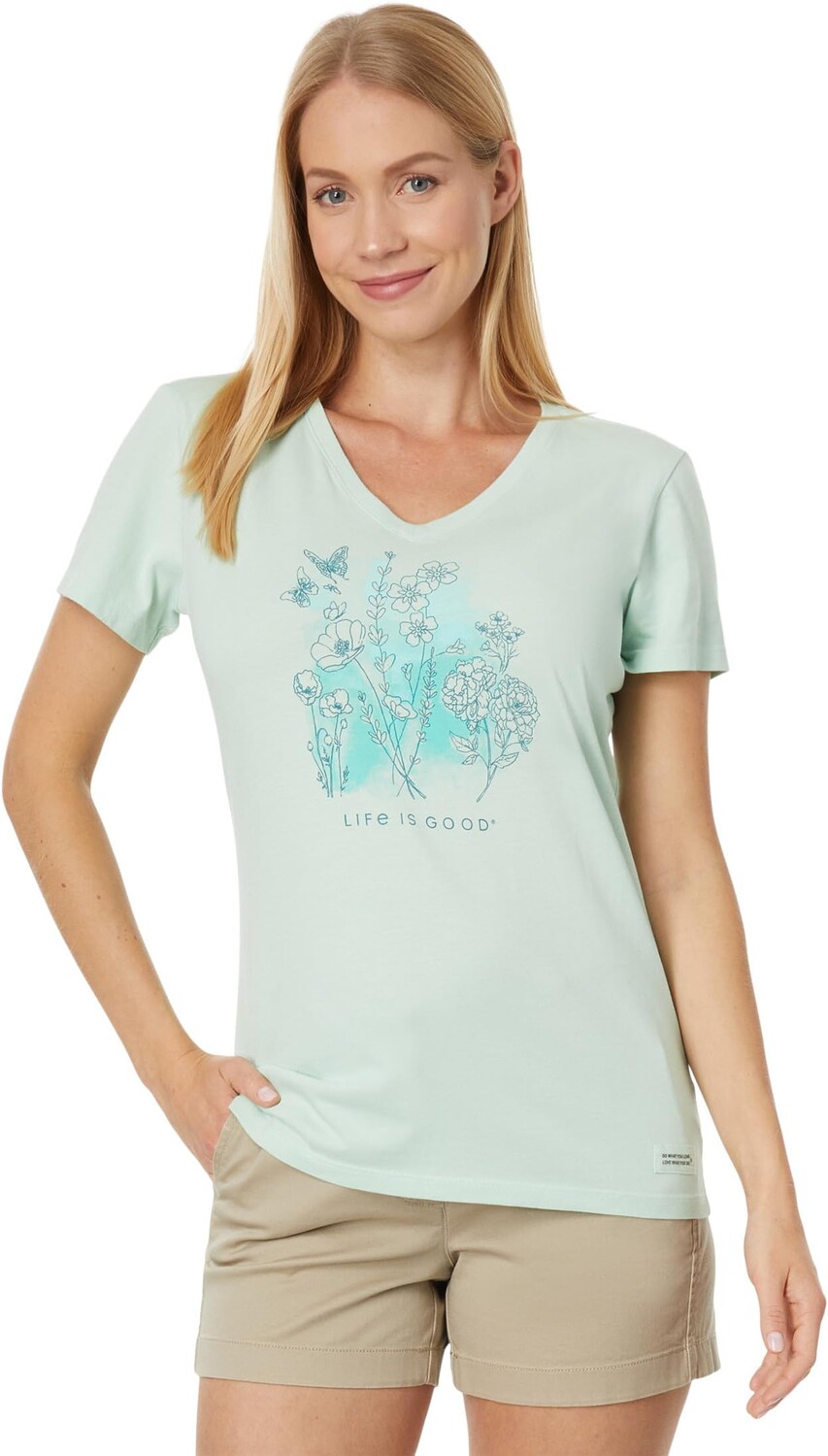 

Ручка и чернила Flowers Short Sleeve Crusher Vee Life is Good, цвет Sage Green