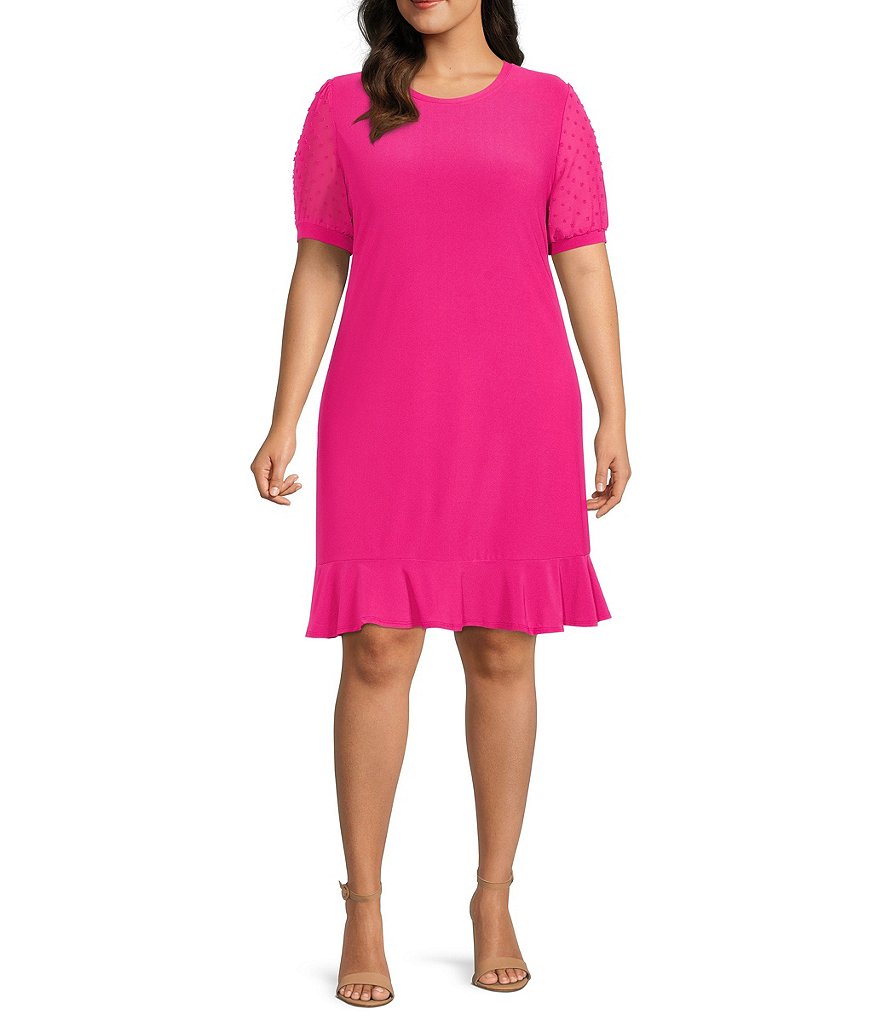 CeCe Трикотажное платье размера плюс с круглым вырезом в горошек и короткими рукавами, розовый
