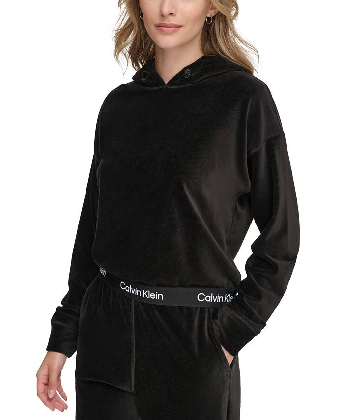 

Женский велюровый пуловер с капюшоном Calvin Klein, черный