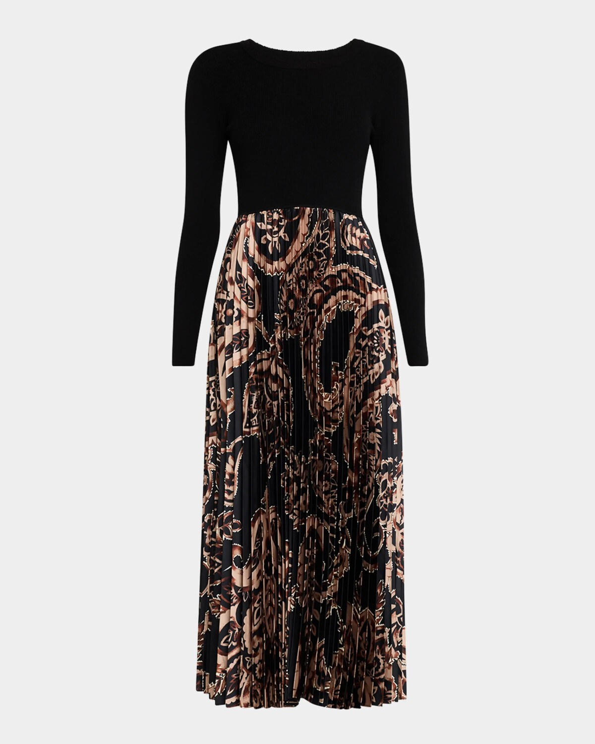 

Плиссированное платье миди с принтом пейсли Mave Elie Tahari, цвет Noir Top W/ Printed Mystical Paisley Black Ground Pleated Skirt