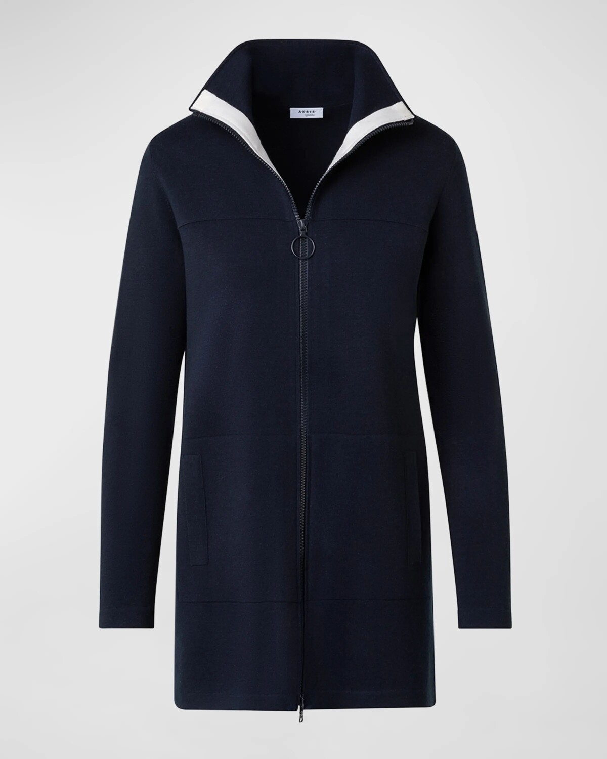 

Длинный вязаный кардиган Milano на молнии Akris Punto, цвет Navy-Ecru