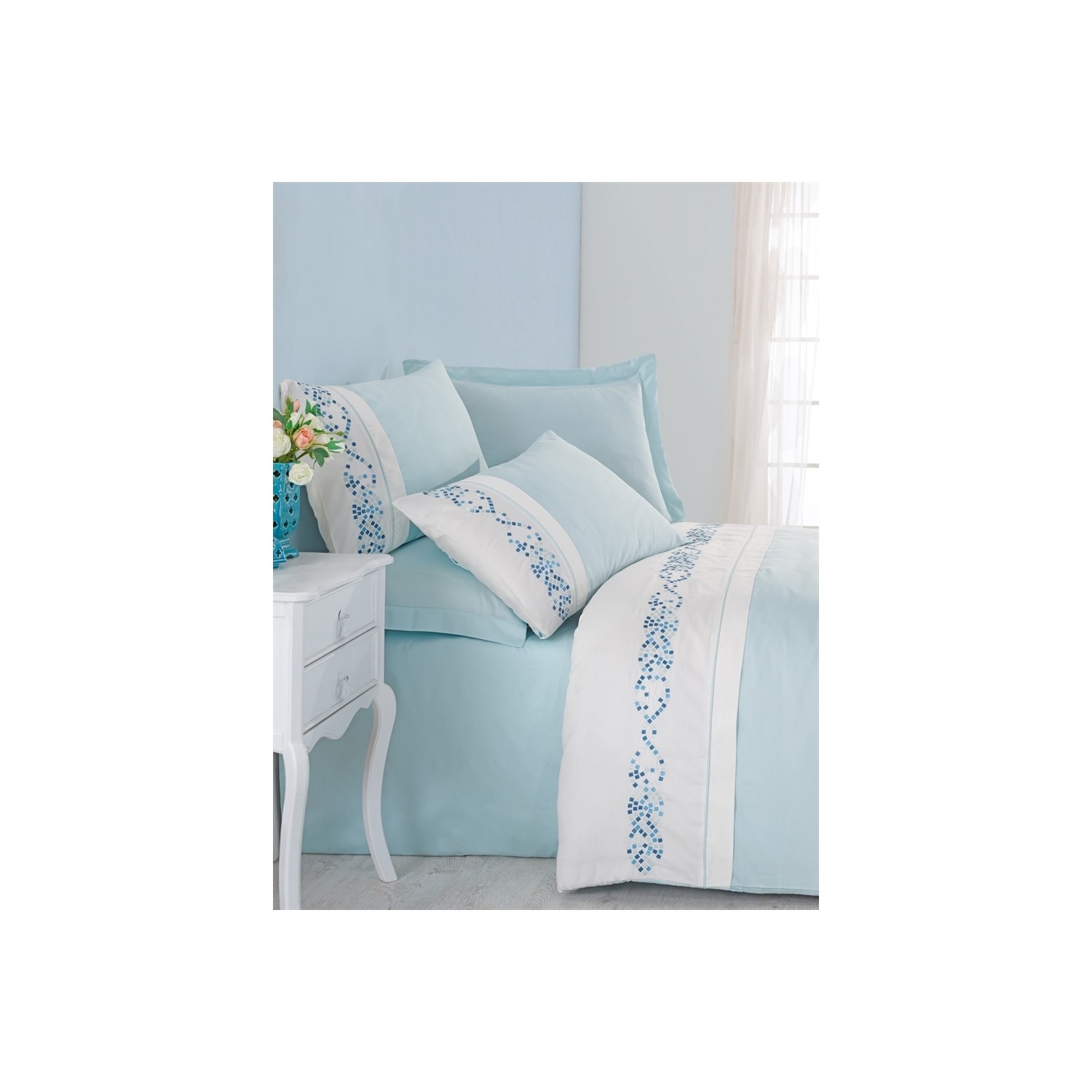 Комплект постельного белья из хлопкового атласа с вышивкой Terry Mint средства для гигиены mavi beyaz подгузники для взрослых l