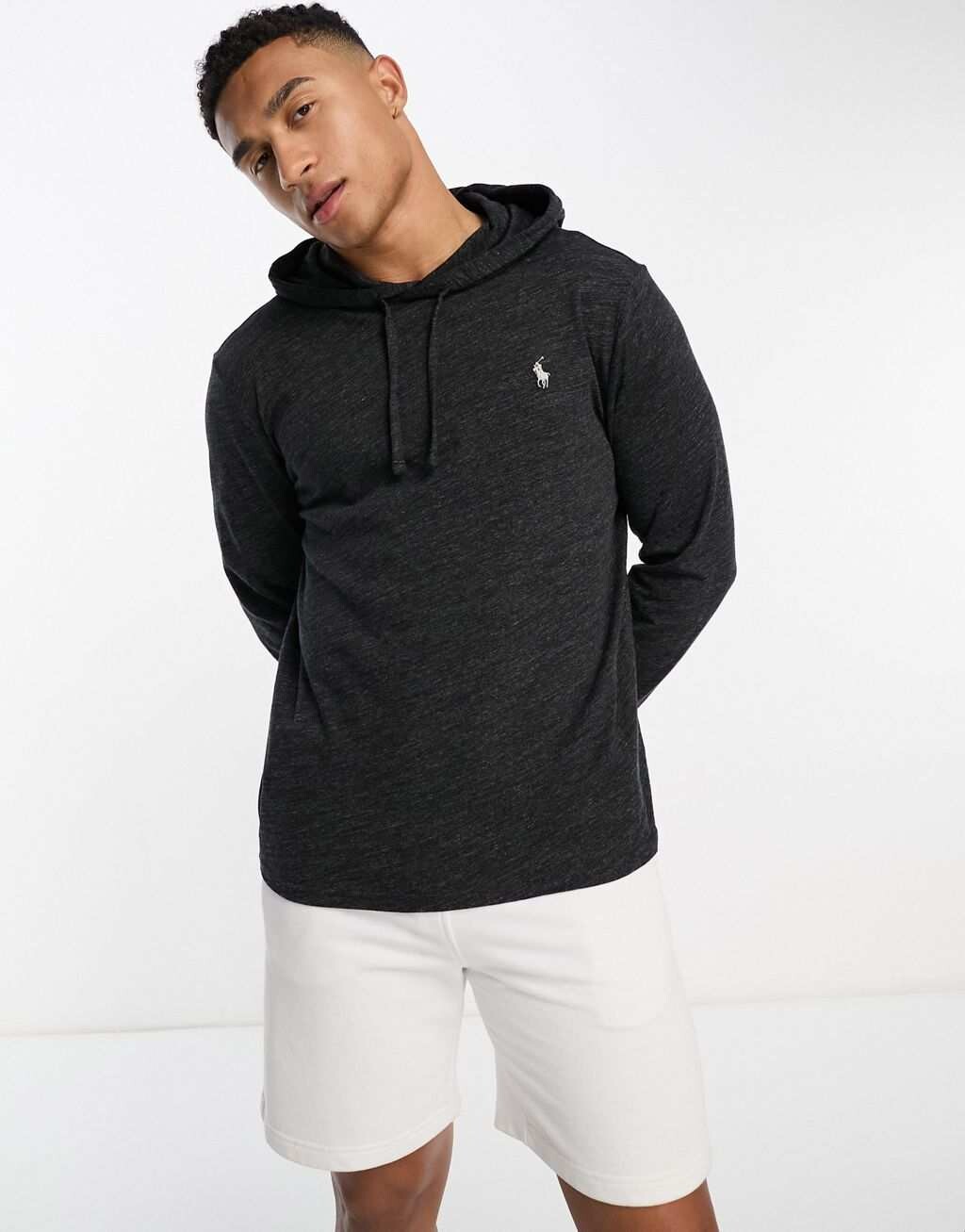 

Черный меланжевый топ с капюшоном и длинными рукавами Polo Ralph Lauren
