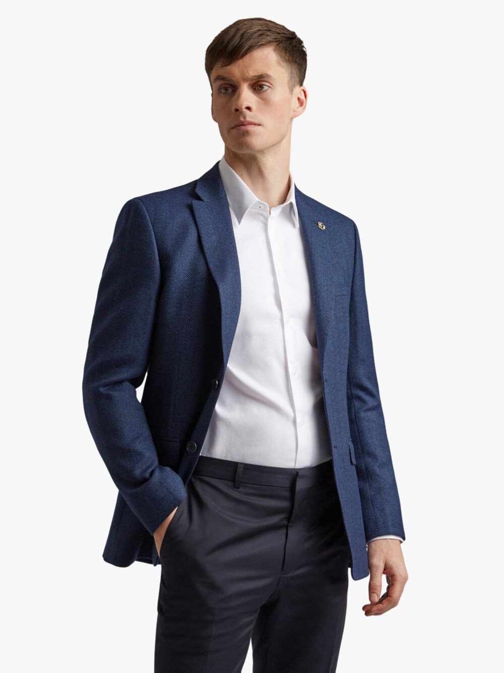 

Костюмный пиджак из смесовой шерсти Ted Baker Machir с узором «елочка», синий