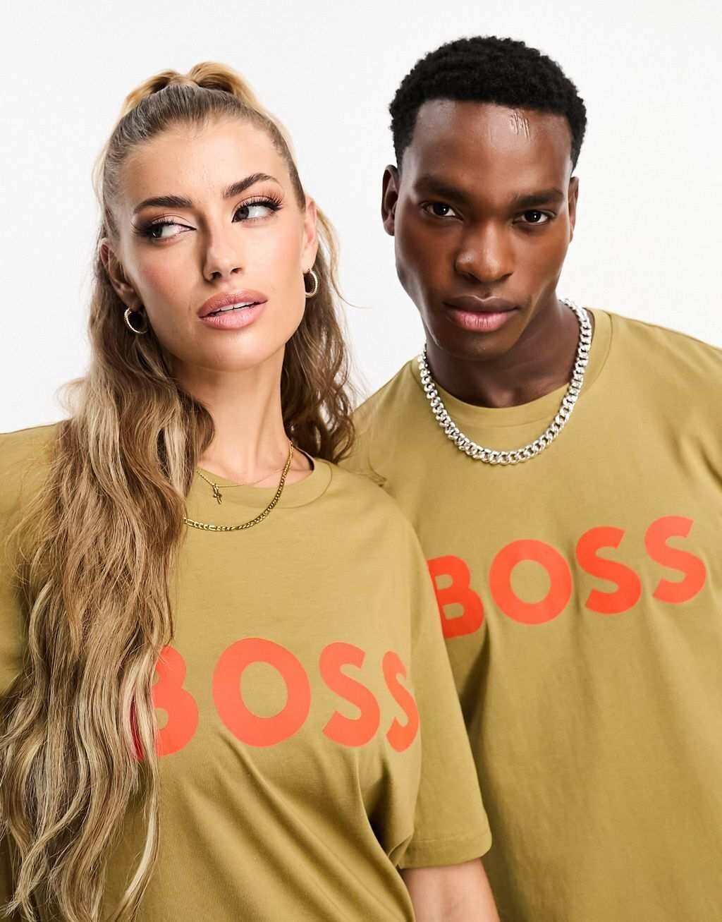 

Бежевая футболка с логотипом BOSS Orange Thinking 1, Бежевый