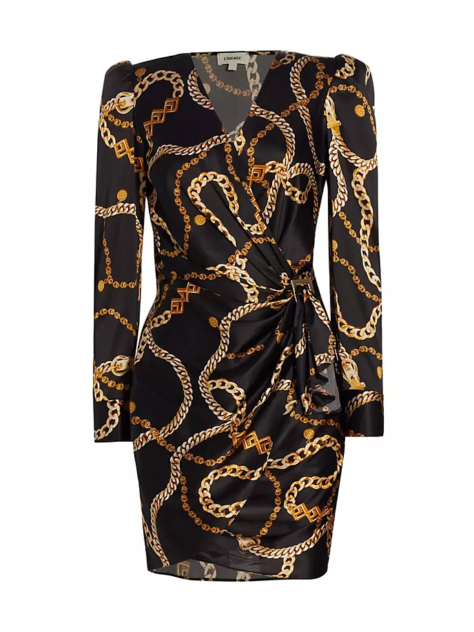 цена Платье-футляр Clarice Status из смесового шелка с запахом L'Agence, цвет black gold classic chain