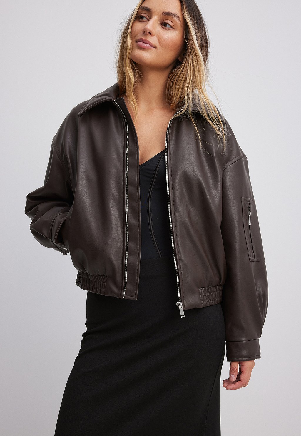 Куртка из эко-кожи NA-KD, коричневый куртка из искусственной кожи na kd черный