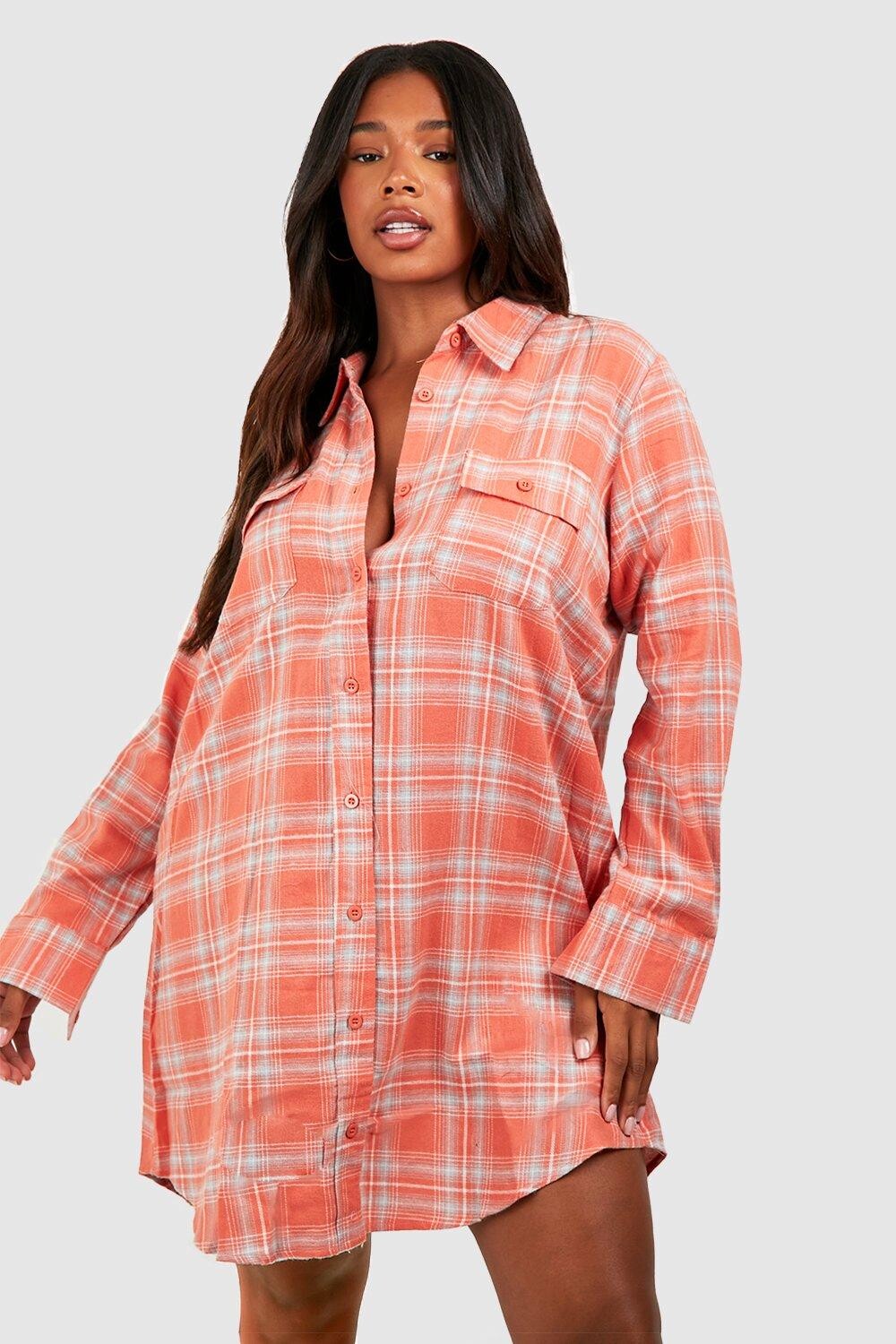 

Платье-рубашка из фланели с длинными рукавами Boohoo, оранжевый