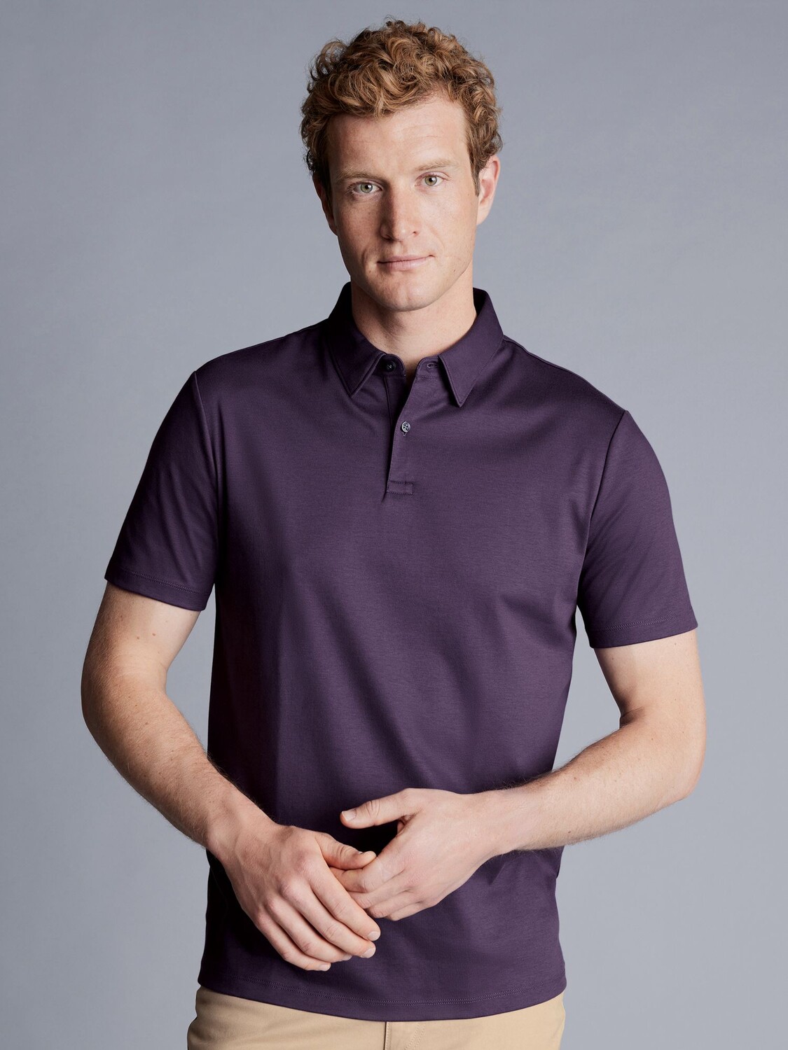 

Рубашка-поло с короткими рукавами из джерси Smart Charles Tyrwhitt, темно-лиловый