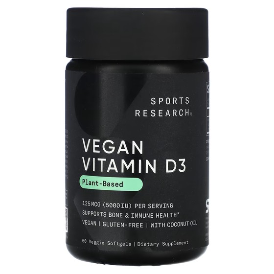 Витамин D3 Sports Research 125 мкг 5000 МЕ, 60 капсул витамин raw d3 125 мкг 5000 ме 60 капсул garden of life