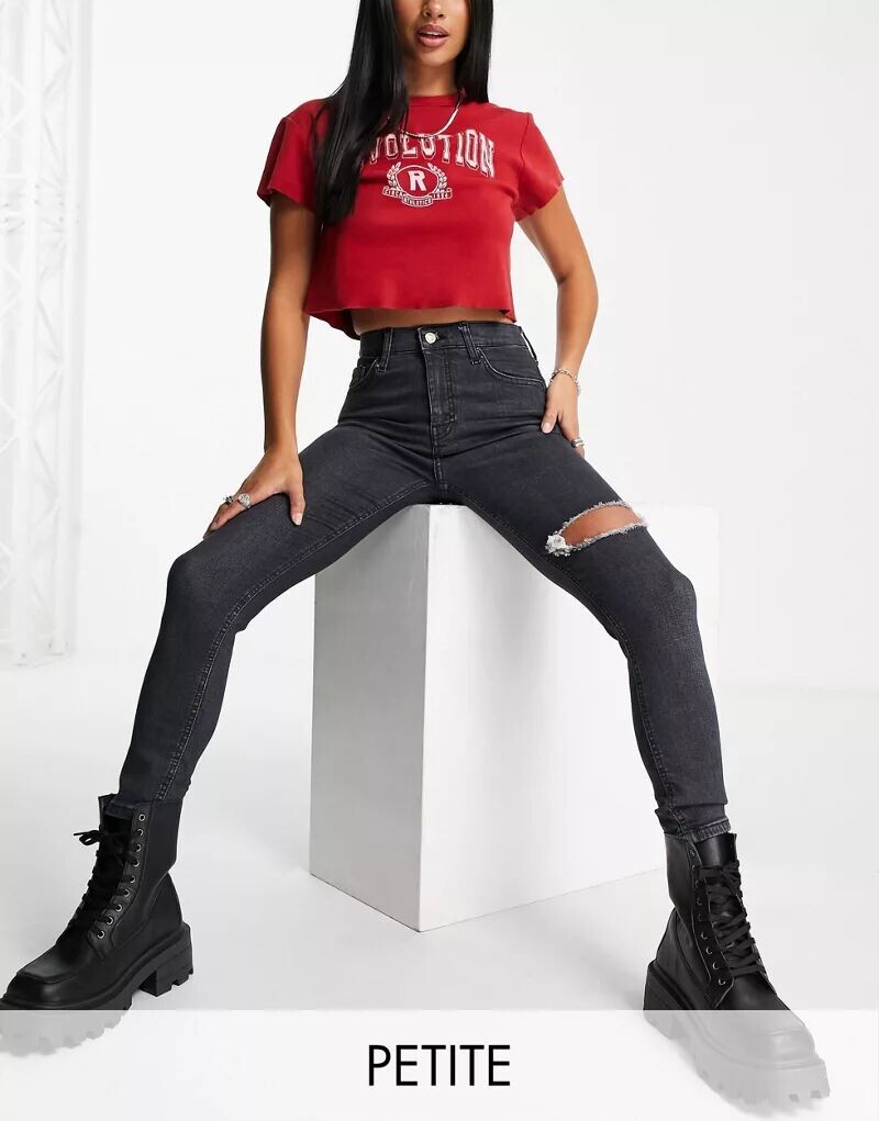 

Черные джинсы Topshop Jamie с разрывом на бедрах